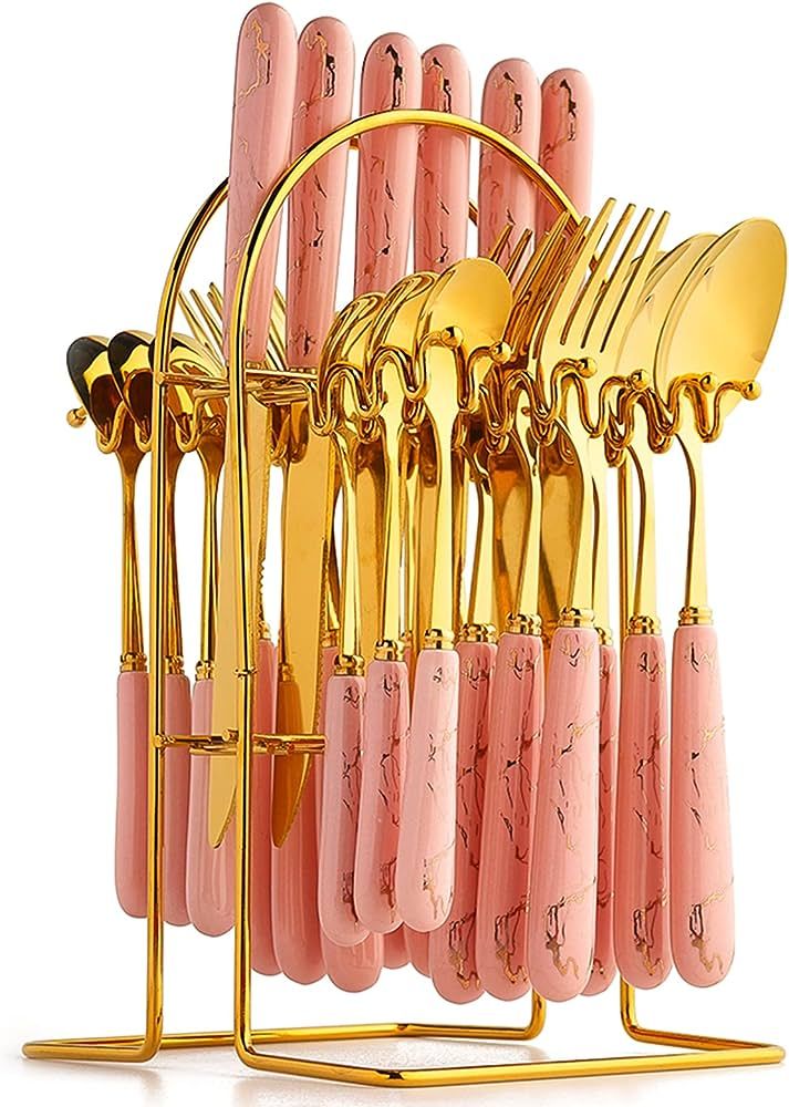 24pcs Marble Stainless Steel Cutlery Set
