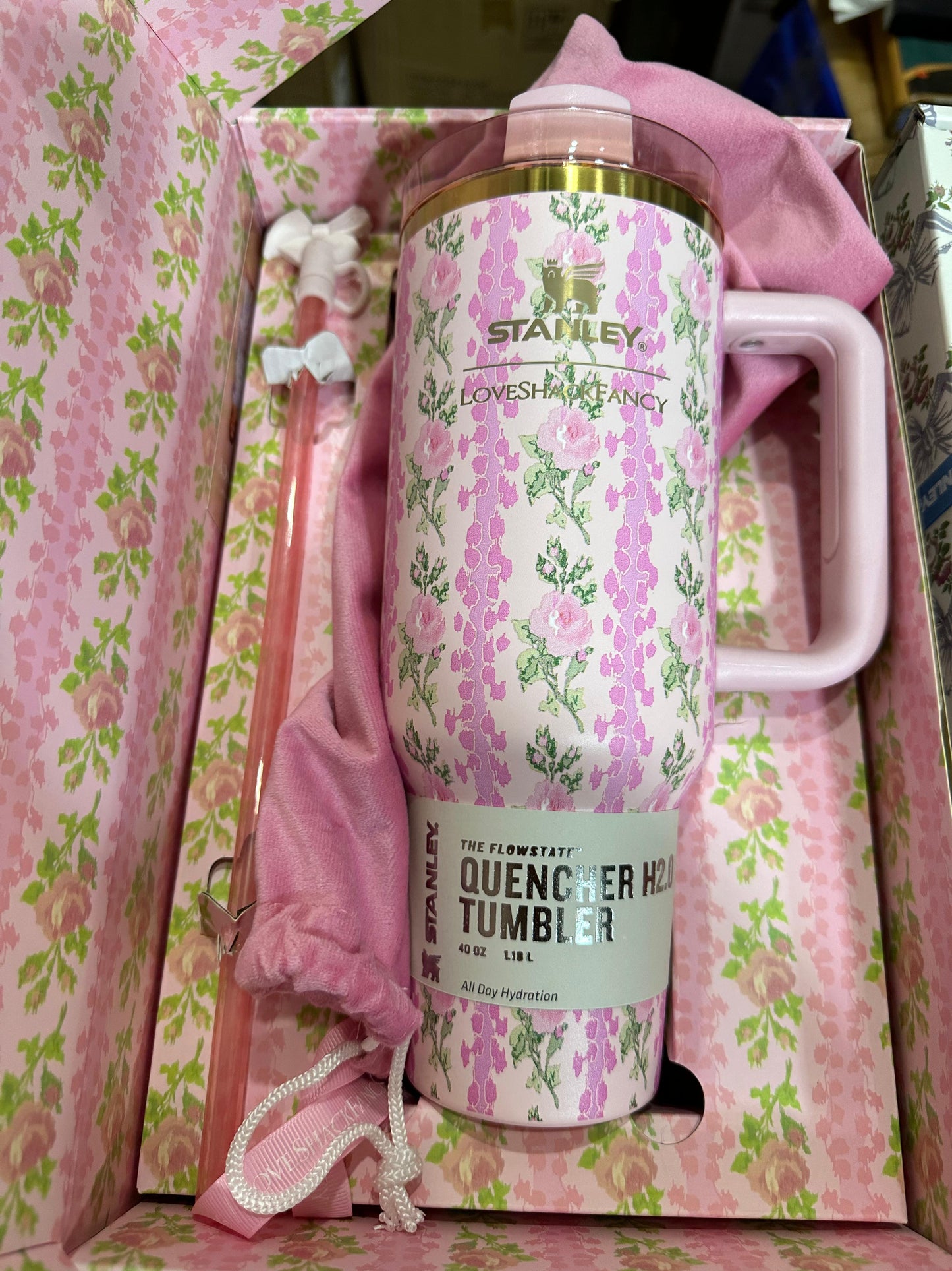 STANLEY x LOVESHACKFANCY 40 oz PINK BLOOMING HEIRLOOM QUENCHER(Premium imported Quality)