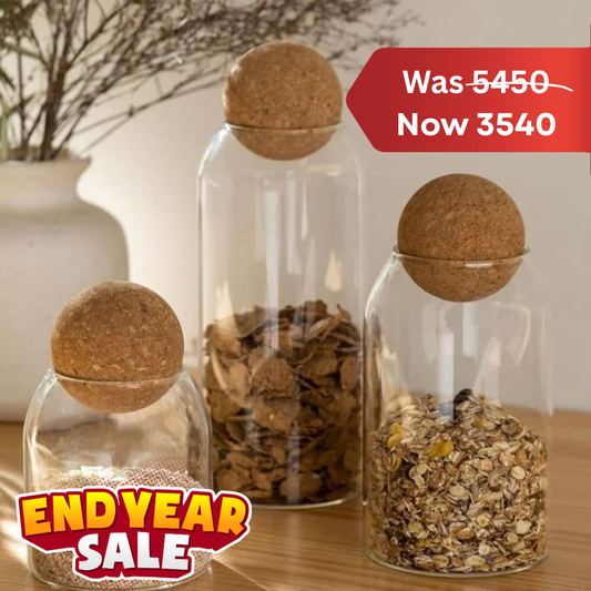 Set of 3 Glass Jars With Cork Lid