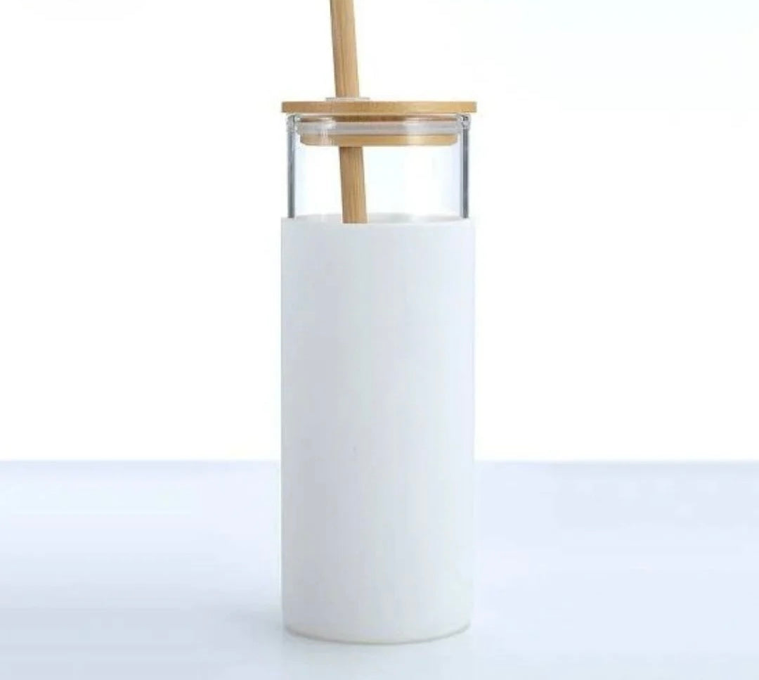 Eco Friendly Borosilicate Glass Tumbler – 550ml | Silicone Sleeve | Bamboo Lid & Straw