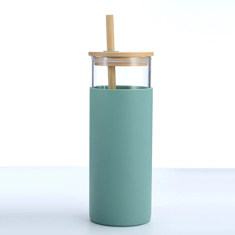 Eco Friendly Borosilicate Glass Tumbler – 550ml | Silicone Sleeve | Bamboo Lid & Straw