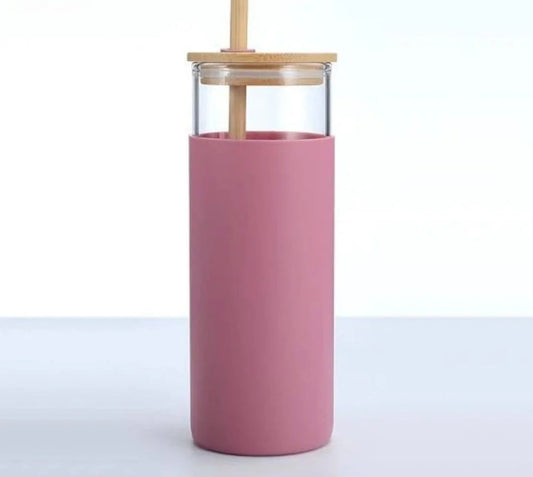 Eco Friendly Borosilicate Glass Tumbler – 550ml | Silicone Sleeve | Bamboo Lid & Straw