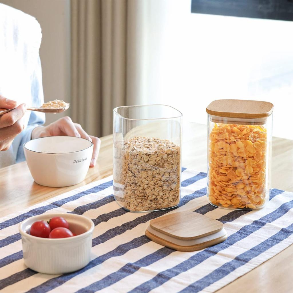 Set of 3 Glass Jars with Wooden Lids