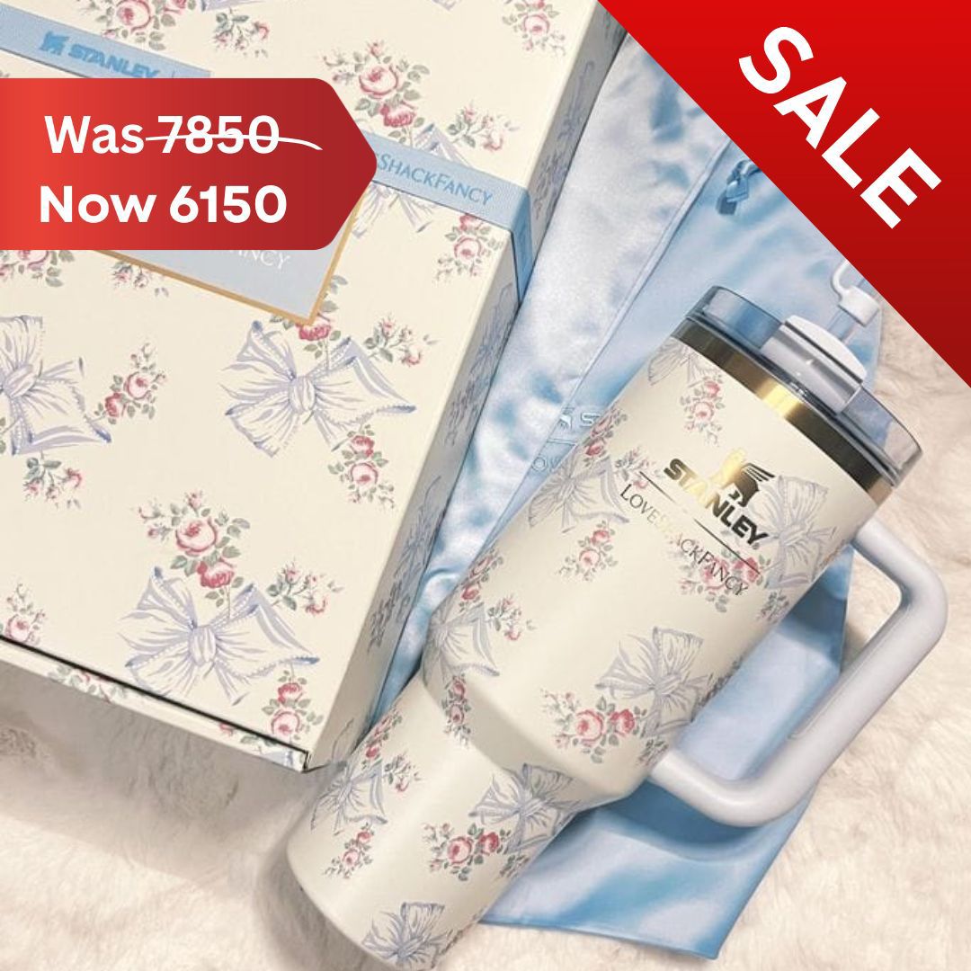 The Stanley X LoveShackFancy Holiday Quencher |40 Oz| Rosa Beaux Blue(Premium Quality Gift Box Dust Bag included)